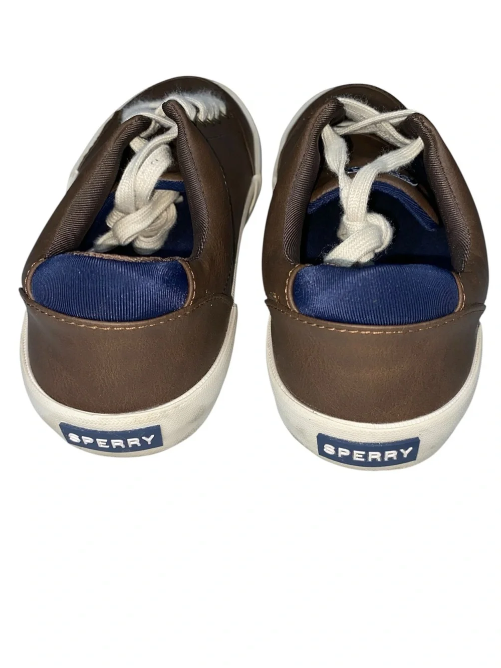 Sperry Boys Harbor Tide Sneaker Chocolate Brown Faux Leather White Laces Size 3